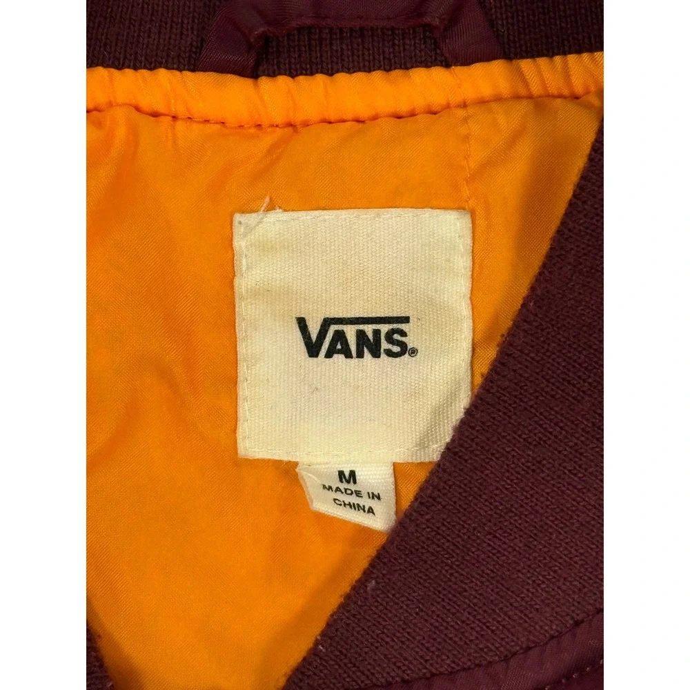 Vans Bomber Jacket Burgundy Mens Size M Classic‎ Logo Zip Up Outerwear